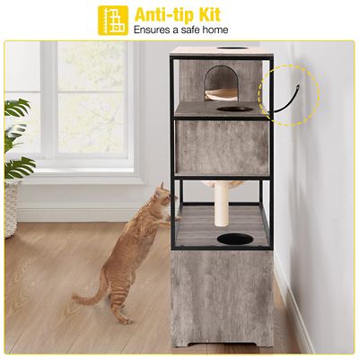 Image showing 5 th Aivituvin AIR102-I Wooden 3-Story Cat Condo with Litter Box Enclosure Strong Iron Frame