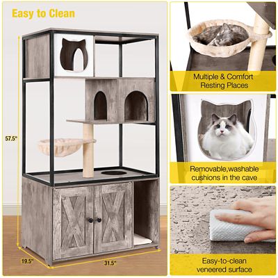 Image showing 6 th Aivituvin AIR102-I Wooden 3-Story Cat Condo with Litter Box Enclosure Strong Iron Frame
