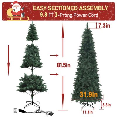 Image showing 7 th Veikous 6.5 ft. Pre-Lit LED Pencil Slim Artificial Christmas Tree with Warm White Light, Green