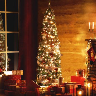 Image showing 6 th Veikous 7.5 ft. Pre-Lit LED Pencil Slim Artificial Christmas Tree with Warm White Lights in Green