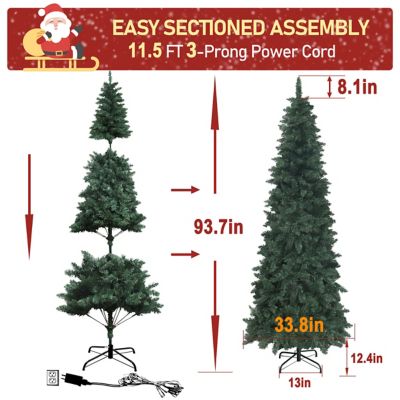 Image showing 7 th Veikous 7.5 ft. Pre-Lit LED Pencil Slim Artificial Christmas Tree with Warm White Lights in Green
