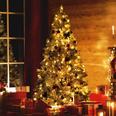 Image showing 6 th Veikous 6.5 ft. Pre-Lit LED Flocked Artificial Christmas Tree with Warm White Light Holiday Yard Decoration