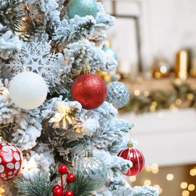 Image showing 9 th Veikous 6.5 ft. Pre-Lit LED Flocked Artificial Christmas Tree with Warm White Light Holiday Yard Decoration