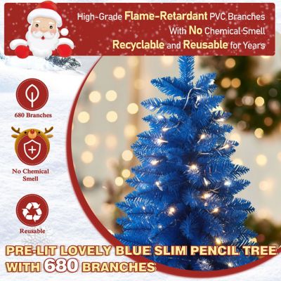Image showing Holiday Pre-Lit LED Artificial Christmas Tree Pencil with Warm White Lights