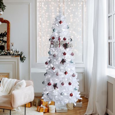 Image showing  6.5 ft. Pre-Lit LED Pencil Slim Artificial Christmas Tree with Cool White Light, White
