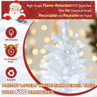 Image showing  6.5 ft. Pre-Lit LED Pencil Slim Artificial Christmas Tree with Cool White Light, White