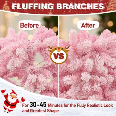 Image showing  6.5 ft. Pre-Lit LED Flocked Artificial Christmas Tree with Warm White Lights in Pink