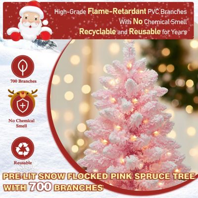 Image showing  6.5 ft. Pre-Lit LED Flocked Artificial Christmas Tree with Warm White Lights in Pink