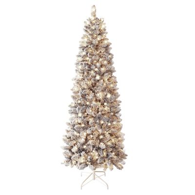 VeikousSlim Pencil Christmas Tree Snow Flocked Artificial Pre-lit with Lights and Stands