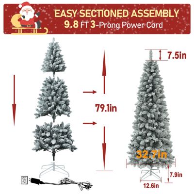 Image showing 7 th VeikousSlim Pencil Christmas Tree Snow Flocked Artificial Pre-lit with Lights and Stands