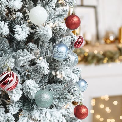 Image showing 9 th VeikousSlim Pencil Christmas Tree Snow Flocked Artificial Pre-lit with Lights and Stands