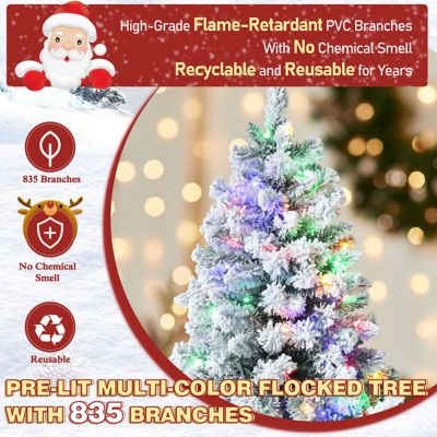 Image showing Pre-lit Christmas Tree Artificial Flocked with Metal Stand for Holiday