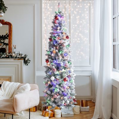 Image showing Pre-lit Christmas Tree Artificial Flocked Slim Pencil with Lights