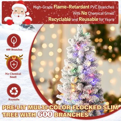 Image showing Pre-lit Christmas Tree Artificial Flocked Slim Pencil with Lights