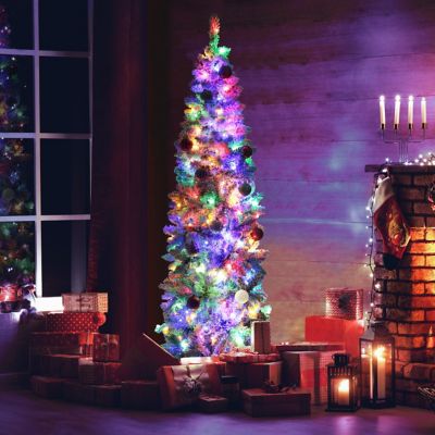 Image showing 6 th VeikousPre-lit Christmas Tree Artificial Flocked Slim Pencil with Lights