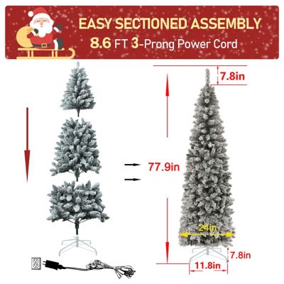 Image showing 7 th VeikousPre-lit Christmas Tree Artificial Flocked Slim Pencil with Lights