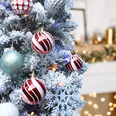 Image showing 9 th VeikousPre-lit Christmas Tree Artificial Flocked Slim Pencil with Lights