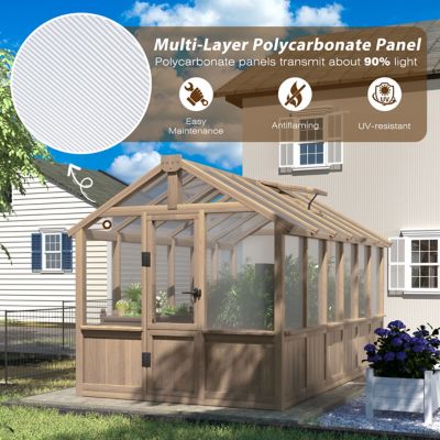 Image showing  6 x 12ft. Wood Garden Plant Greenhouse for Outdoors with Polycarbonate Panels