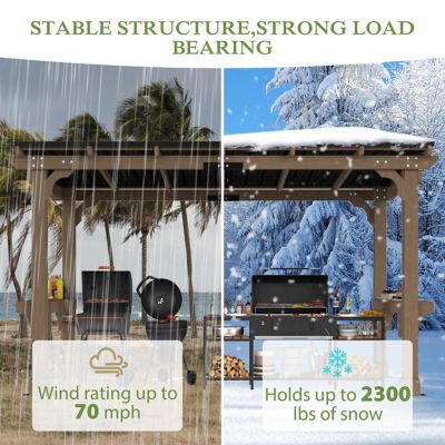 Image showing  13 ft. W x 6 ft. D Wooden Grill Gazebo with Steel Roof for Outdoor Deck