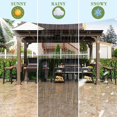 Image showing 6 th Veikous 13 ft. W x 6 ft. D Wooden Grill Gazebo with Steel Roof for Outdoor Deck