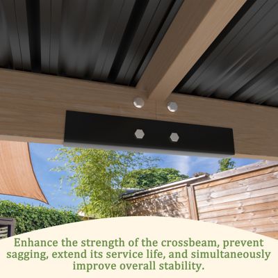 Image showing 8 th Veikous 13 ft. W x 6 ft. D Wooden Grill Gazebo with Steel Roof for Outdoor Deck