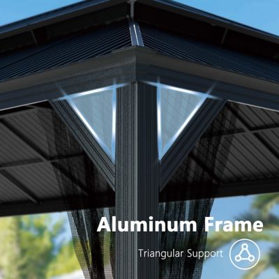 Image showing 9 th Veikous 20 W x 14 D ft. Hardtop Gazebo Aluminum Double Roof Gazebo with Netting
