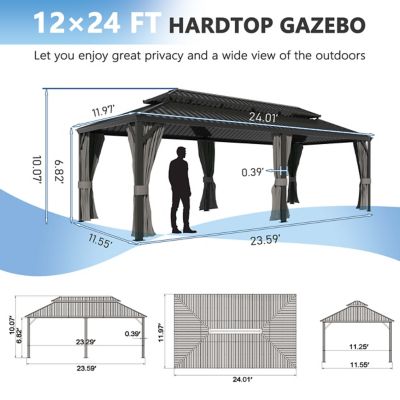 Image showing  24 ft. W x 12 ft. L Double Hardtop Gazebo with Curtains and Netting