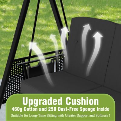 Image showing  3-Person Metal Patio Swing Chair with Converting Canopy Porch Swing with Cushion and Side Tray