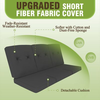 Image showing  3-Person Metal Patio Swing Chair with Converting Canopy Porch Swing with Cushion and Side Tray