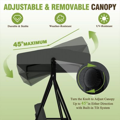 Image showing 6 th Veikous 3-Person Metal Patio Swing Chair with Converting Canopy Porch Swing with Cushion and Side Tray