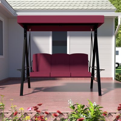 Image showing  3-Person Metal Patio Swing Chair With Converting Canopy Porch Swing With Cushion and Side Trays