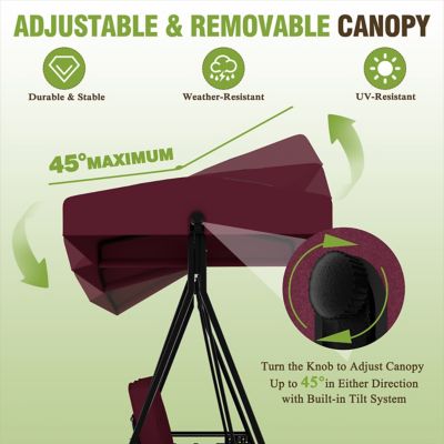 Image showing 6 th Veikous 3-Person Metal Patio Swing Chair with Converting Canopy Porch Swing with Cushion and Side Tray