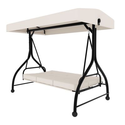 Veikous 3 Person Patio Swing With Converting and Adjustable Canopy and Thickened Cushions