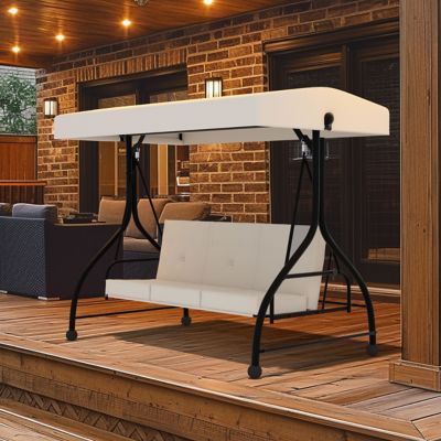 Image showing  3-Person Patio Swing With Converting and Adjustable Canopy and Thickened Cushions