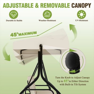 Image showing  3-Person Patio Swing With Converting and Adjustable Canopy and Thickened Cushions