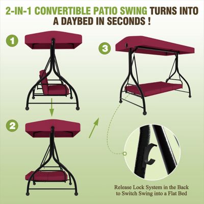 Image showing  3-Person Patio Swing With Converting and Adjustable Canopy and Thickened Cushions