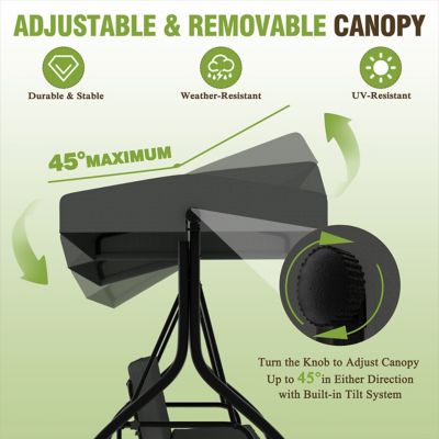 Image showing 6 th Veikous 3-Person Patio Swing With Converting and Adjustable Canopy and Thickened Cushions