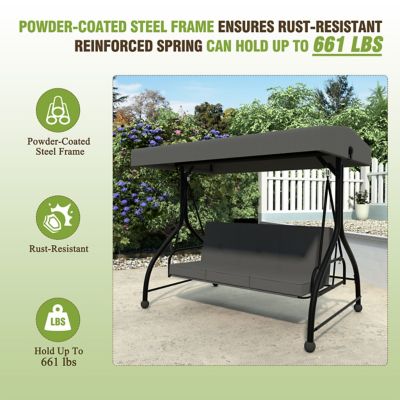 Image showing 9 th Veikous 3-Person Patio Swing With Converting and Adjustable Canopy and Thickened Cushions