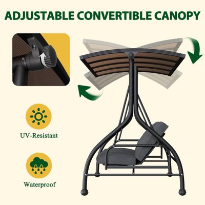 Image showing  3-Person Porch Swing Patio Chair Outdoor with Adjustable Polycarbonate Canopy