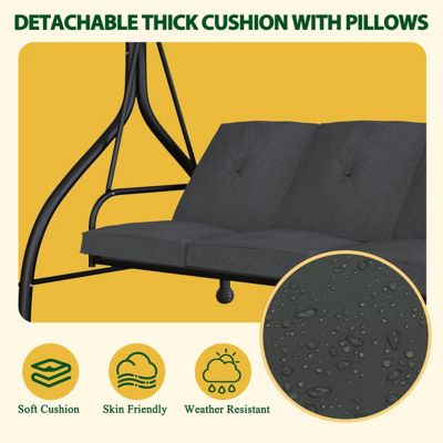 Image showing  3-Person Porch Swing Patio Chair Outdoor with Adjustable Polycarbonate Canopy