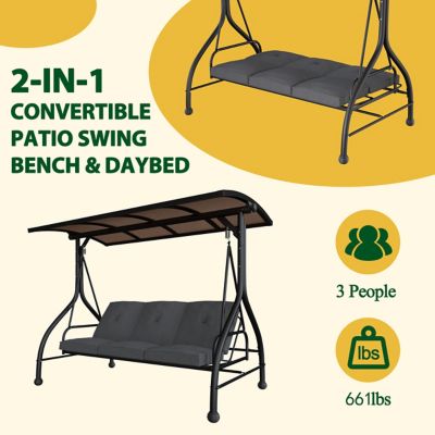 Image showing 6 th Veikous 3-Person Porch Swing Patio Chair Outdoor with Adjustable Polycarbonate Canopy