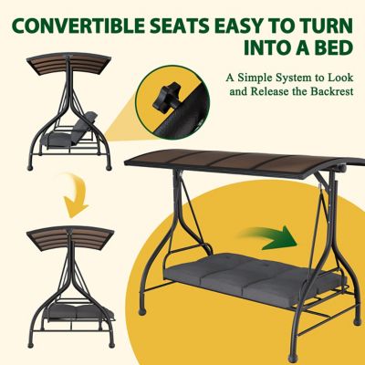 Image showing 7 th Veikous 3-Person Porch Swing Patio Chair Outdoor with Adjustable Polycarbonate Canopy