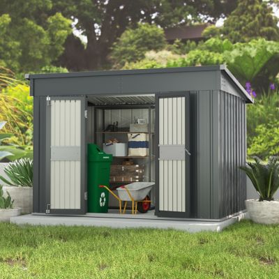 Veikous Garden Outdoor Metal Storage Shed with Sliding Door and Flat Roof