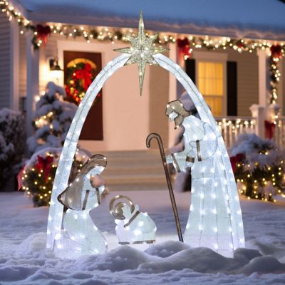 Image showing  5 ft. Nativity Set Outdoor Christmas Holiday Yard Decoration Cool White LED, White