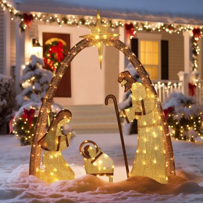 Image showing  5 ft. Nativity Set Outdoor Christmas Holiday Yard Decoration Warm White LED, Gold