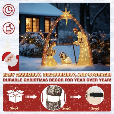 Image showing  5 ft. Nativity Set Outdoor Christmas Holiday Yard Decoration Warm White LED, Gold