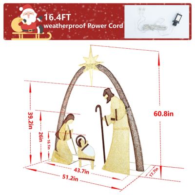 Image showing 5 th Veikous 5 ft. Nativity Set Outdoor Christmas Holiday Yard Decoration Warm White LED, Gold