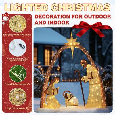 Image showing 6 th Veikous 5 ft. Nativity Set Outdoor Christmas Holiday Yard Decoration Warm White LED, Gold