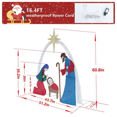 Image showing 5 th Veikous 5 ft. Nativity Set Outdoor Christmas Holiday Yard Decoration Cool White LED, Multi-Color