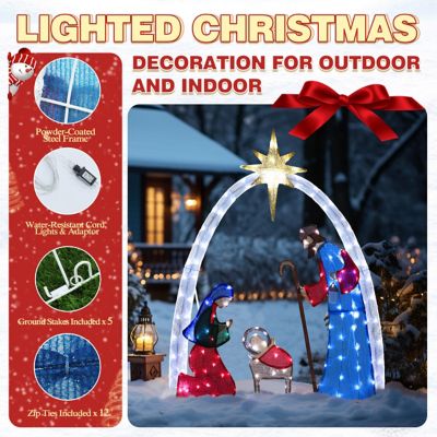 Image showing 6 th Veikous 5 ft. Nativity Set Outdoor Christmas Holiday Yard Decoration Cool White LED, Multi-Color